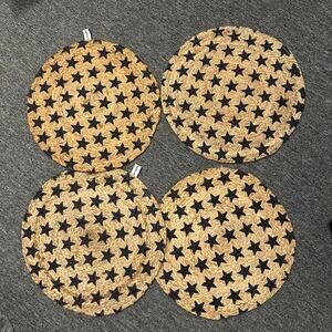Stars & Stripes Placements Americana Patriotic Navy STAR JUTE ROUND Set of 4
